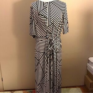 London Times Black and White Striped Dress